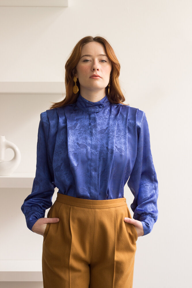1980s Exaggerated Shoulder Jacquard Blouse — Wayward Collection